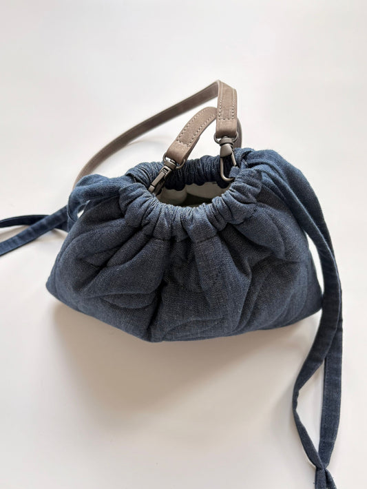 Atelier Magata Denim Bloom Pouch Bag denim leather strap
